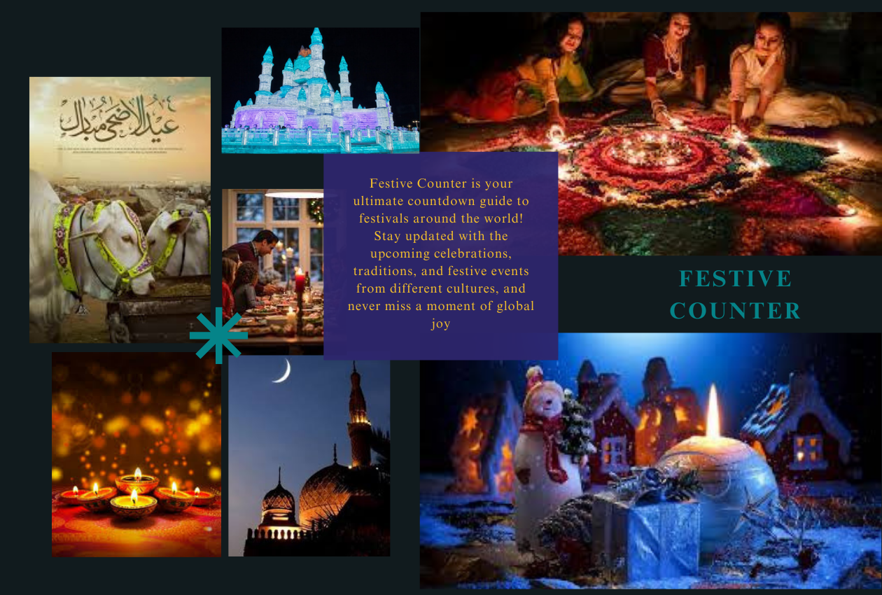 "Colorful collage of international festivals with countdown theme"