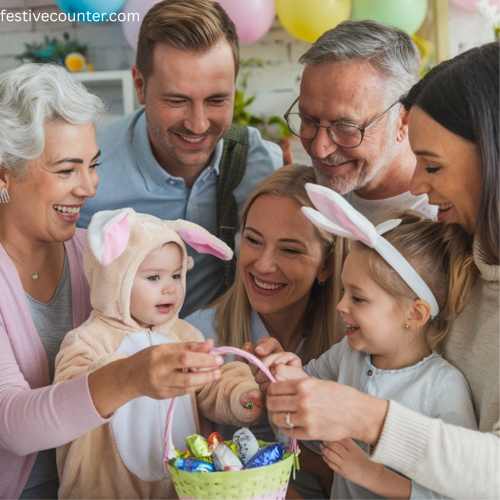 People Celebrating Easter with Colorful Eggs Group of people smiling and holding brightly colored Easter eggs during a festive Easter gathering