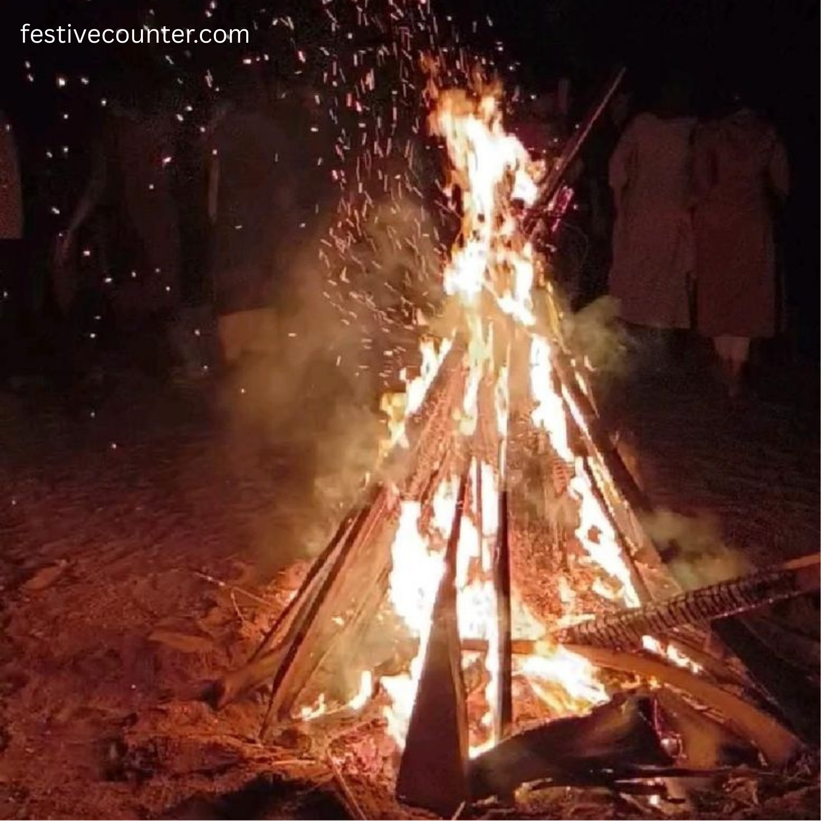 Lohri Bonfire Celebration – Symbol of Warmth and New Beginnings Lohri bonfire surrounded by people celebrating with joy, singing folk songs and dancing in traditional Punjabi attire.