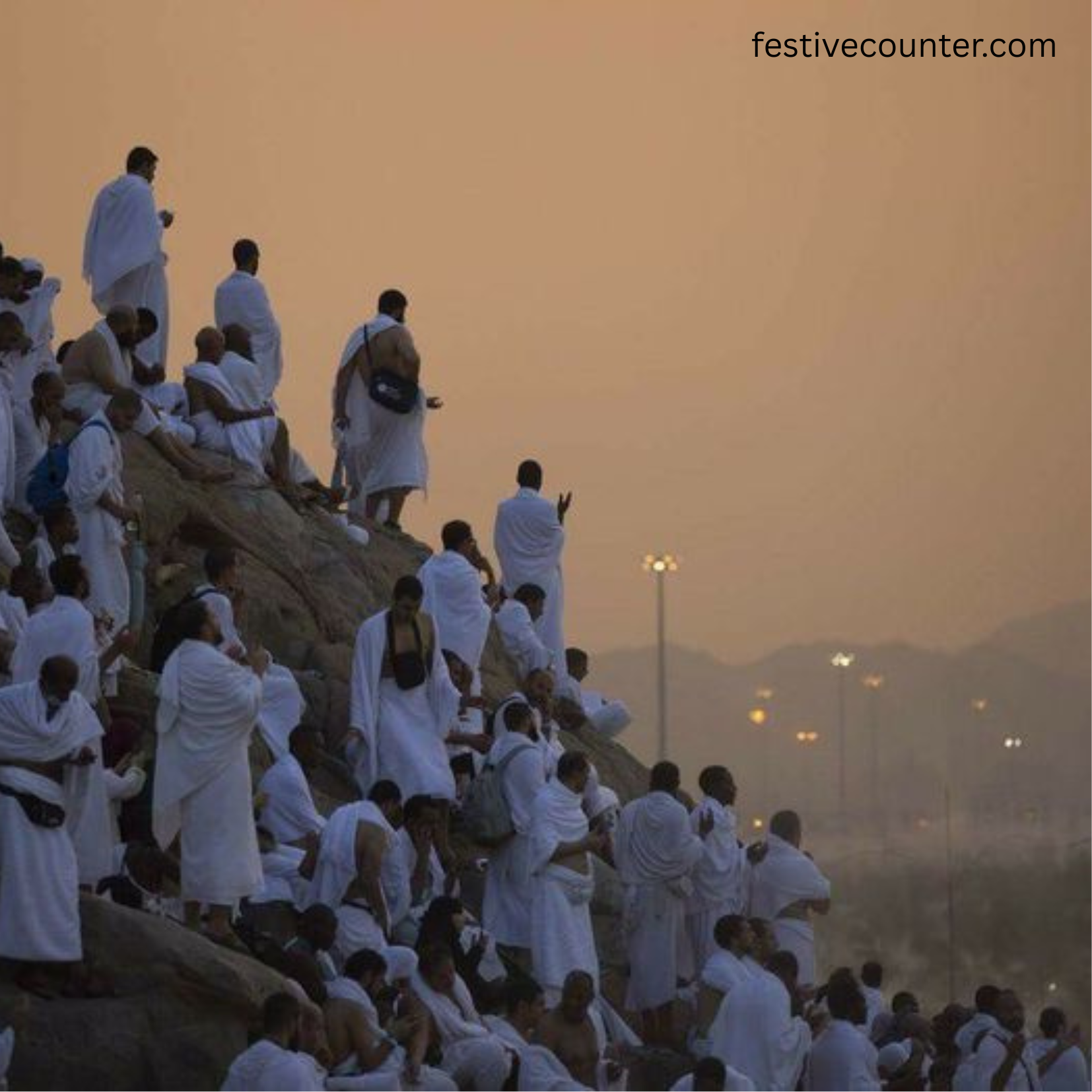 Pilgrims Engaged in Prayer at Mount Arafat During Hajj Muslim pilgrims praying and standing together at the plain of Arafat on the Day of Arafah</p>
<p>