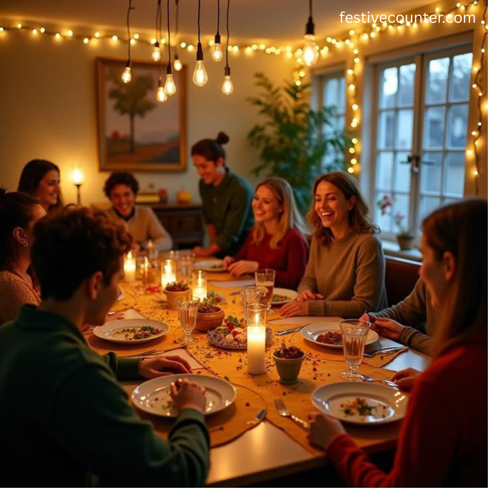 Thanksgiving Family Dinner Celebration A happy family gathered around a dinner table, sharing a Thanksgiving meal with smiles and gratitude.</p>
<p>
