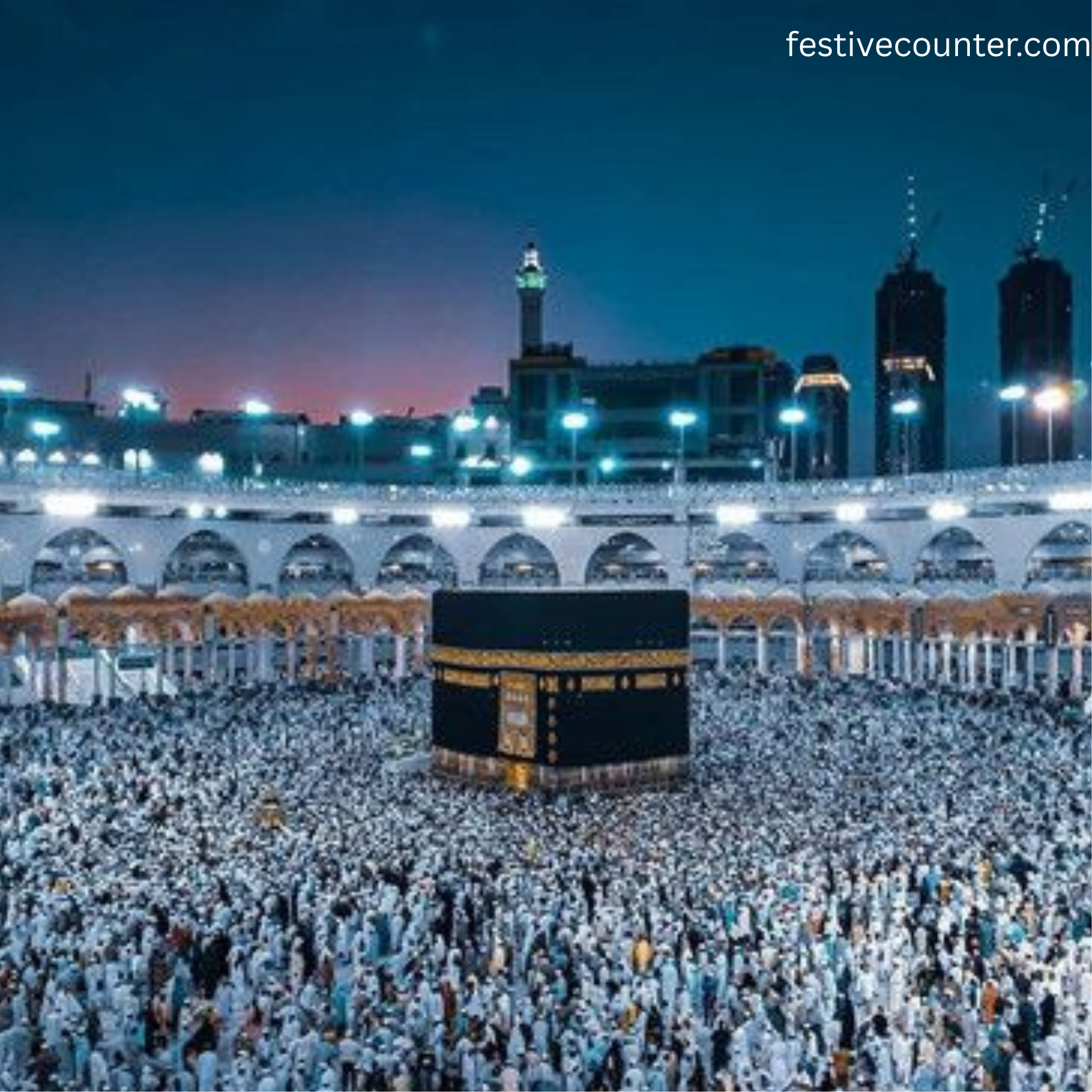 Pilgrims Performing Tawaf Around the Kaaba During Hajj Thousands of Muslim pilgrims circumambulating the Kaaba at Masjid al-Haram in Mecca during Hajj