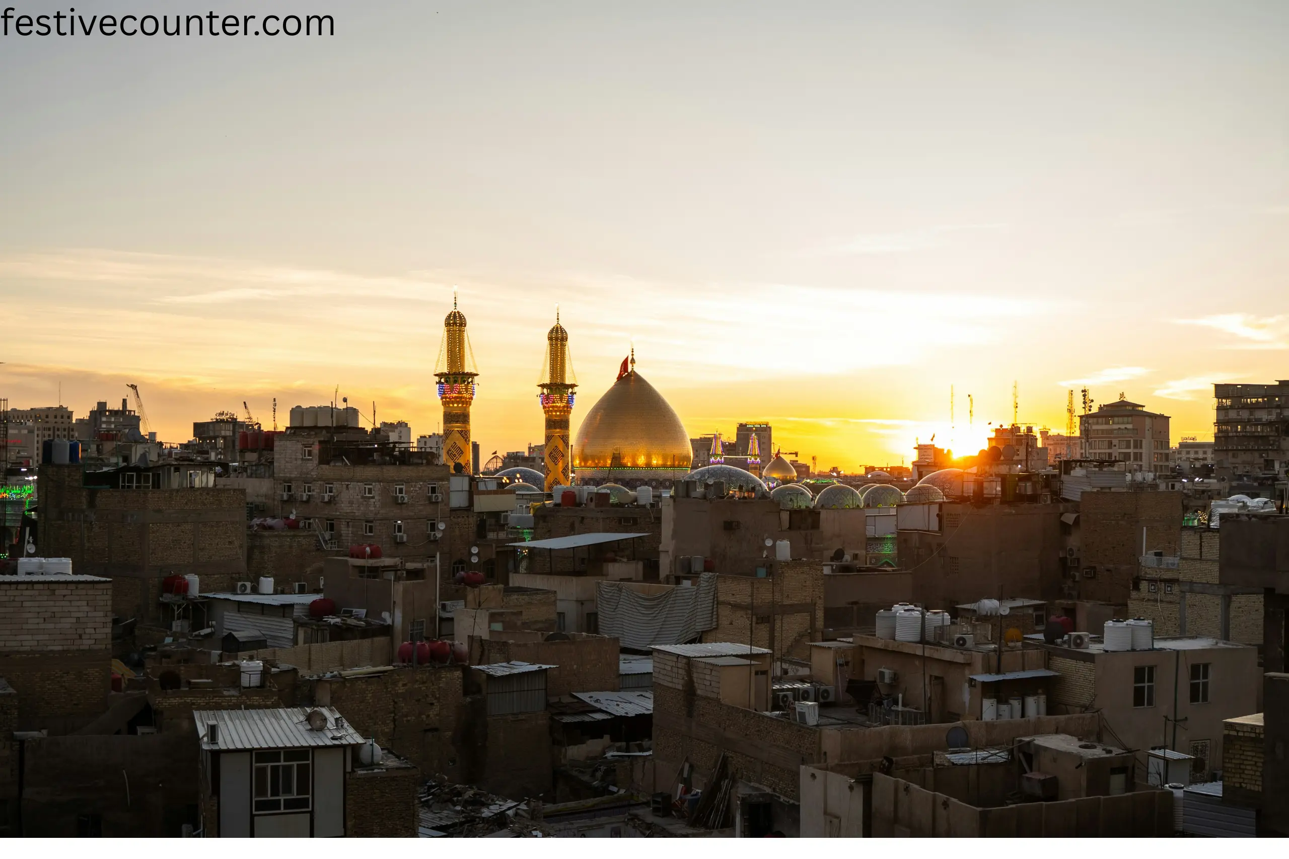 Desert of Karbala with symbolic flags representing the martyrdom of Imam Hussain (RA).