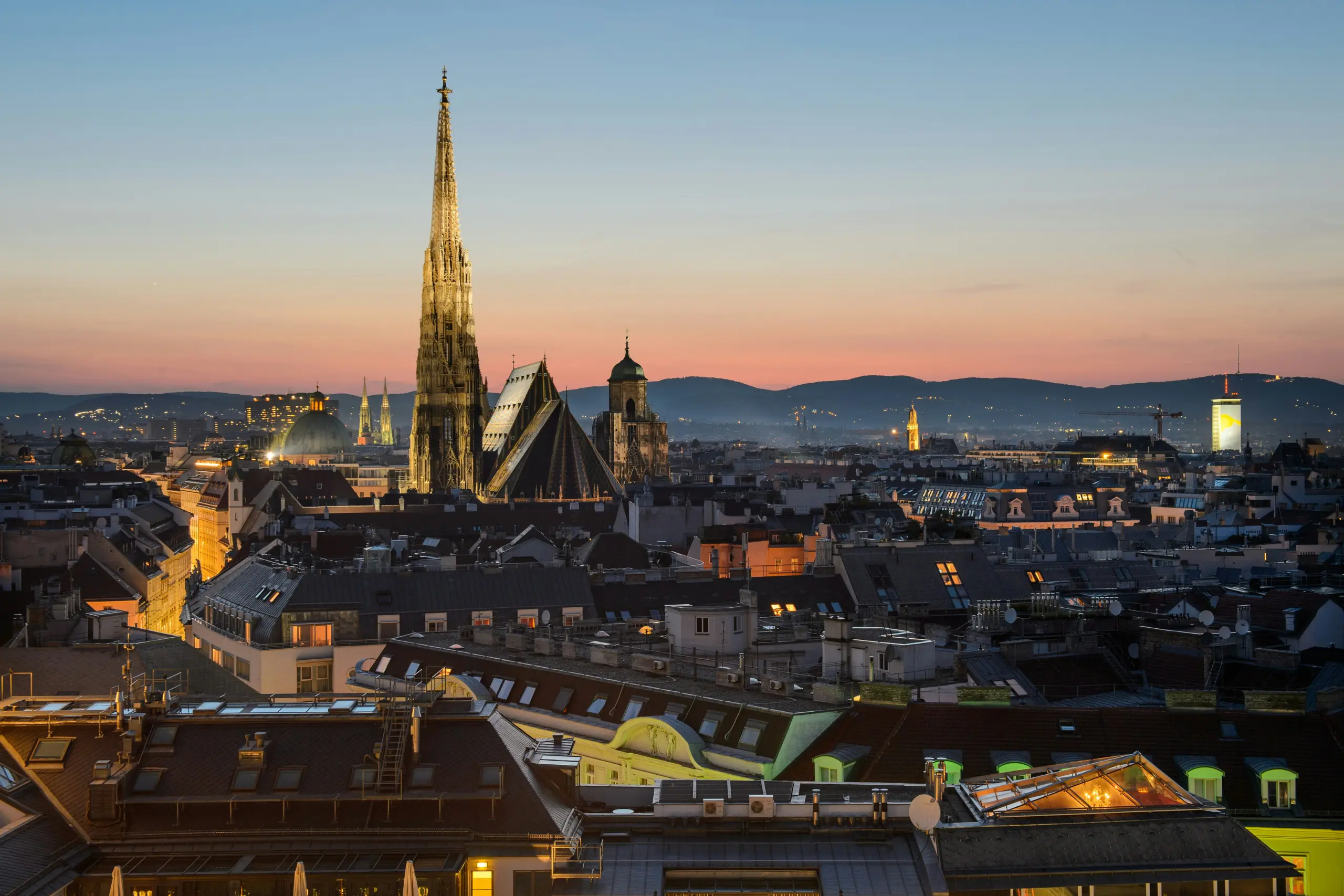 Beautiful view of Vienna city with historic buildings and modern architecture