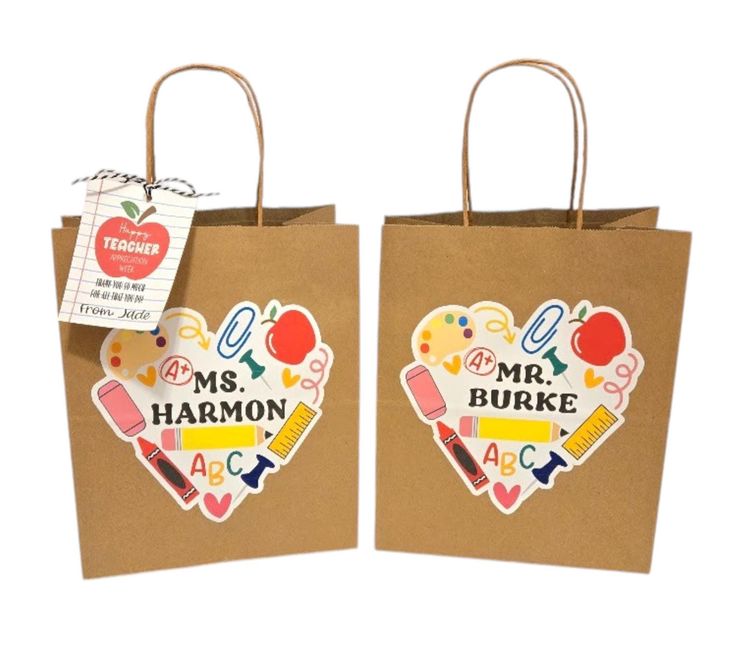 Handmade Christmas goody bags for teachers filled with gifts